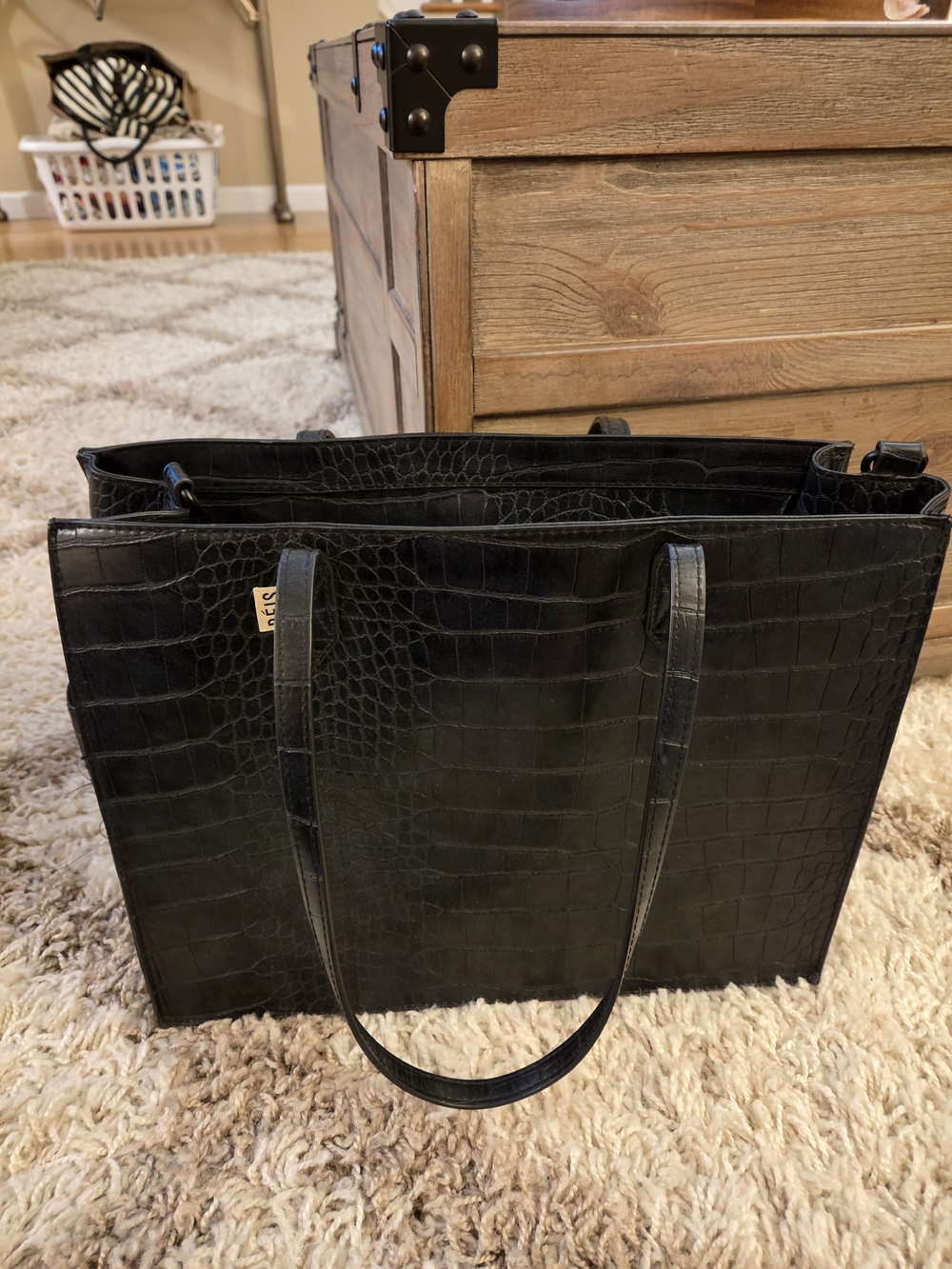 BEIS Black Croc-Embossed Laptop Tote